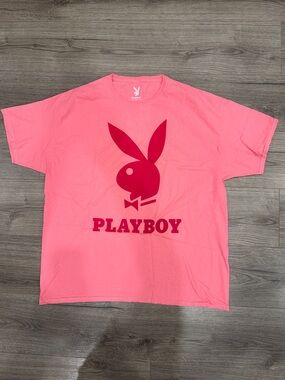 Red Playboy Logo on a Pink Tee Men’s Size Extra Large